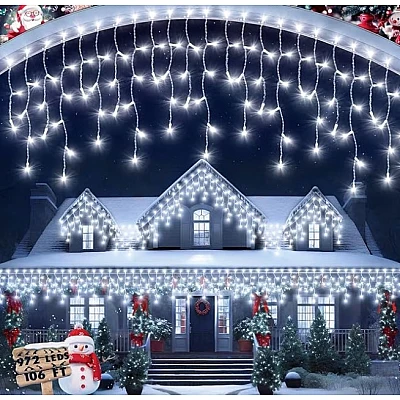 Instalatie 30 metri ALB RECE 1200 LED tip turturi franjuri Instalatie 30 metri ALB RECE 1200 LED tip turturi franjuri