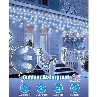 Instalatie 30 metri ALB RECE 1200 LED tip turturi franjuri Instalatie 30 metri ALB RECE 1200 LED tip turturi franjuri