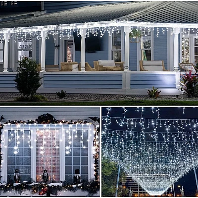 Instalatie 30 metri ALB RECE 1200 LED tip turturi franjuri Instalatie 30 metri ALB RECE 1200 LED tip turturi franjuri