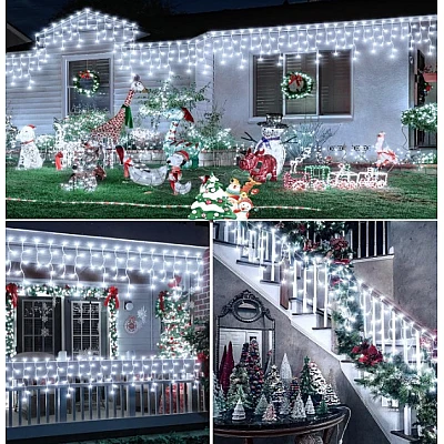 Instalatie 30 metri ALB RECE 1200 LED tip turturi franjuri Instalatie 30 metri ALB RECE 1200 LED tip turturi franjuri
