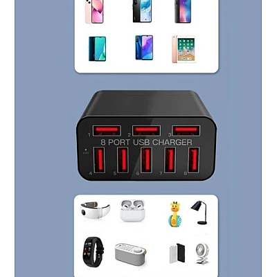 Adaptor priza X82 cu 8 porturi USB 3.0 putere 40W Adaptor priza X82 cu 8 porturi USB 3.0 putere 40W