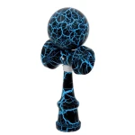 Kendama profesionala din lemn 18 cm model clasic cu design crapat culoare Albastru/Negru