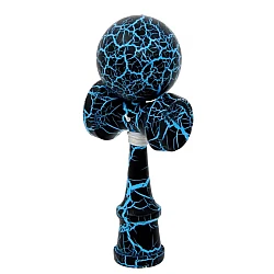Kendama profesionala din lemn 18 cm model clasic cu design crapat culoare Albastru/Negru