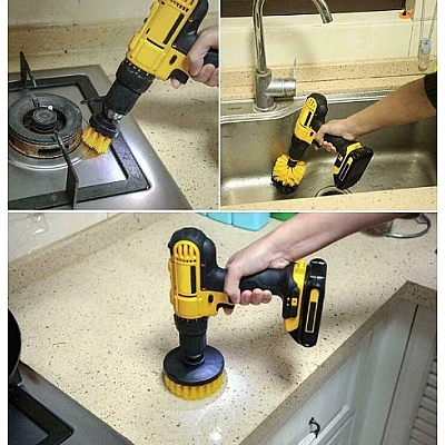 Set 3 perii pentru curatare universale cu adaptor pentru bormasina galbene Set 3 perii pentru curatare universale cu adaptor pentru bormasina galbene
