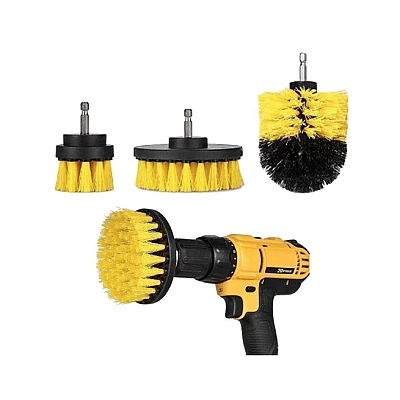 Set 3 perii pentru curatare universale cu adaptor pentru bormasina galbene Set 3 perii pentru curatare universale cu adaptor pentru bormasina galbene