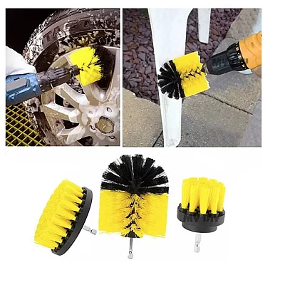 Set 3 perii pentru curatare universale cu adaptor pentru bormasina galbene Set 3 perii pentru curatare universale cu adaptor pentru bormasina galbene