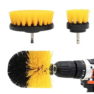 Set 3 perii pentru curatare universale cu adaptor pentru bormasina galbene Set 3 perii pentru curatare universale cu adaptor pentru bormasina galbene