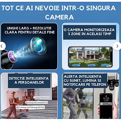 Camera de Supraveghere Conexiune WIFI 3 Lentile 12 MP Vedere Panoramica Night vision Camera de Supraveghere Conexiune WIFI 3 Lentile 12 MP Vedere Panoramica Night vision