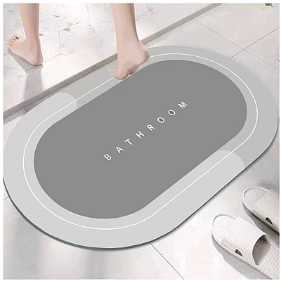 Covor de Baie GRI Antiderapant si Absorbant Model Bathroom Oval 58 x 78 cm Covor de Baie GRI Antiderapant si Absorbant Model Bathroom Oval 58 x 78 cm