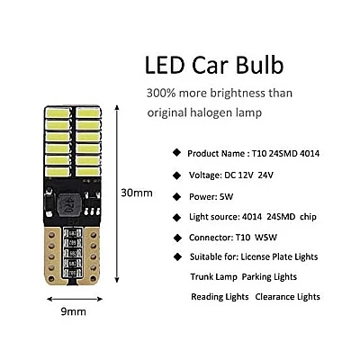 Set 2 Canbus T10 W5W Bec LED Instrumente Interior Culoare Alb Set 2 Canbus T10 W5W Bec LED Instrumente Interior Culoare Alb