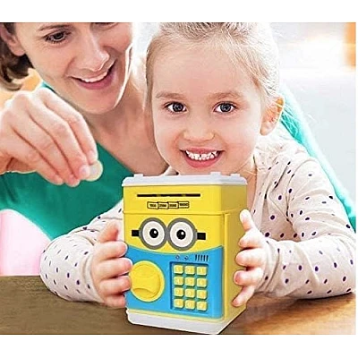Pusculita interactiva pentru copii Minion cu functie ATM seif si cod pin Pusculita interactiva pentru copii Minion cu functie ATM seif si cod pin
