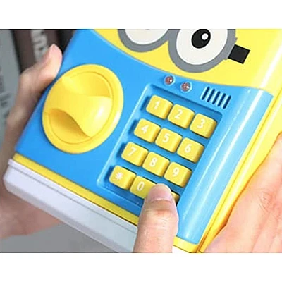 Pusculita interactiva pentru copii Minion cu functie ATM seif si cod pin Pusculita interactiva pentru copii Minion cu functie ATM seif si cod pin
