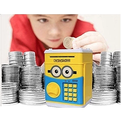 Pusculita interactiva pentru copii Minion cu functie ATM seif si cod pin Pusculita interactiva pentru copii Minion cu functie ATM seif si cod pin
