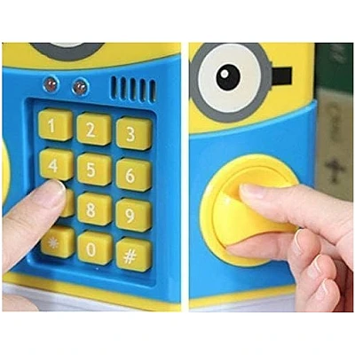 Pusculita interactiva pentru copii Minion cu functie ATM seif si cod pin Pusculita interactiva pentru copii Minion cu functie ATM seif si cod pin