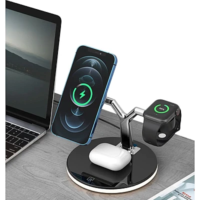 Incarcator Wireless 3 in 1 cu LED Model 970 pentru Telefon Ceas Casti Incarcator Wireless 3 in 1 cu LED Model 970 pentru Telefon Ceas Casti