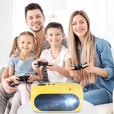 Video Proiector Mini Super HD 1080P 1200 Lumeni Cu Telecomanda Galben Video Proiector Mini Super HD 1080P 1200 Lumeni Cu Telecomanda Galben
