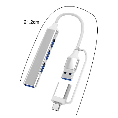 Adaptor Dongle Transfer de date tip C-USB si Splitter cu 4 porturi USB