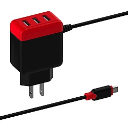 Incarcator 2.4A 3 USB si Cablu USB Type C de Calatorie Multifunctional Negru-Rosu