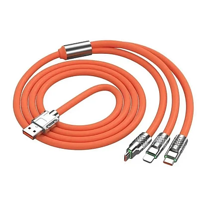 Cablu de incarcare rapida 3 in 1 S219 Portocaliu 120 W Cablu de incarcare rapida 3 in 1 S219 Portocaliu 120 W