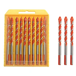 Set 10 Burghiu cu tija de gaurit si cap triunghiular portocaliu 10 mm