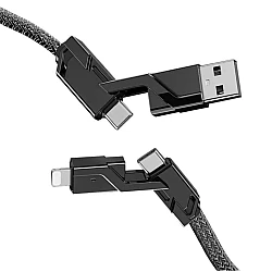 Cablu de Date USB C la C 4 in 1 cu Cablu Nailon Impletit Plan  Cablu de Date USB C la C 4 in 1 cu Cablu Nailon Impletit Plan