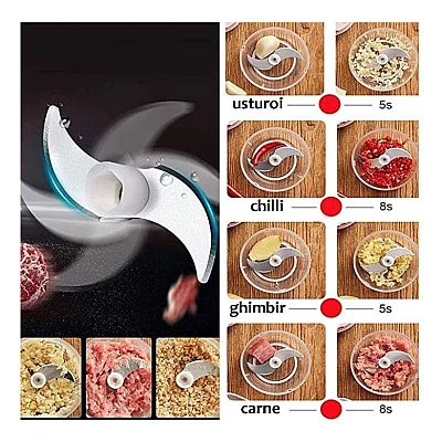 Mini Tocator Alimente si Legume cu Incarcare prin USB 45W ROZ Mini Tocator Alimente si Legume cu Incarcare prin USB 45W ROZ