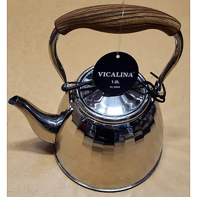 Ibric Ceai VL-9344 Vicalina ARGINTIU 1.0L cu Maner Lemn Ibric Ceai VL-9344 Vicalina ARGINTIU 1.0L cu Maner Lemn