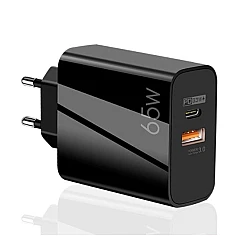 Adaptor Alimentare NEGRU 1 USB + 1 USB C 65W Incarcator Rapid si Cablu Iphone