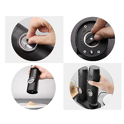 Set 2 rasnite Electrice Sare si Piper cu Stand incarcare USB