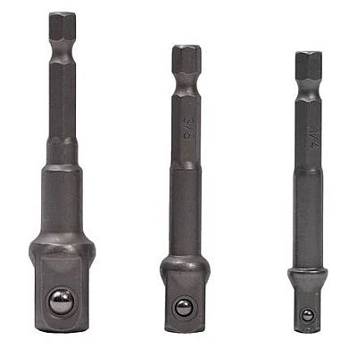 Set 3 adaptor priza Burghie cu tija 1/4" hexagonala 1/4-3/8-1/2'' Set 3 adaptor priza Burghie cu tija 1/4" hexagonala 1/4-3/8-1/2''