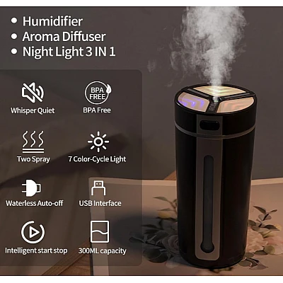 Difuzor de uleiuri esentiale pentru masina cu USB si RGB 300 ml Difuzor de uleiuri esentiale pentru masina cu USB si RGB 300 ml
