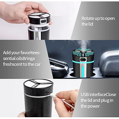 Difuzor de uleiuri esentiale pentru masina cu USB si RGB 300 ml Difuzor de uleiuri esentiale pentru masina cu USB si RGB 300 ml
