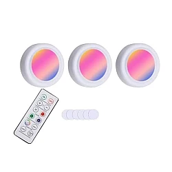 Set 3 Lumini pentru dulap Rotunde cu 5 moduri de iluminare si Telecomanda