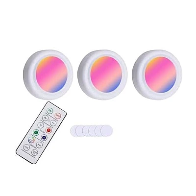 Set 3 Lumini pentru dulap Rotunde cu 5 moduri de iluminare si Telecomanda Set 3 Lumini pentru dulap Rotunde cu 5 moduri de iluminare si Telecomanda