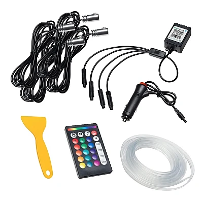 Kit iluminare auto cu 5 benzi fibra optica RGB cu aplicatie bluetooth Kit iluminare auto cu 5 benzi fibra optica RGB cu aplicatie bluetooth