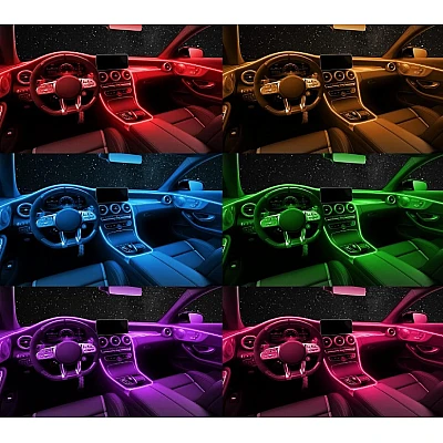 Kit Lumini Ambientale interior auto 6 in 1 RGB cu Aplicatie Kit Lumini Ambientale interior auto 6 in 1 RGB cu Aplicatie