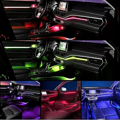 Kit Lumini Ambientale interior auto 6 in 1 RGB cu Aplicatie Kit Lumini Ambientale interior auto 6 in 1 RGB cu Aplicatie