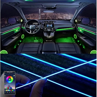 Kit Lumini Ambientale interior auto 6 in 1 RGB cu Aplicatie Kit Lumini Ambientale interior auto 6 in 1 RGB cu Aplicatie