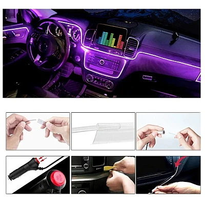 Lumina ambientala LED RGB fibra, Suport pentru aplicatii, 4 in 1, 6 metri Lumina ambientala LED RGB fibra, Suport pentru aplicatii, 4 in 1, 6 metri