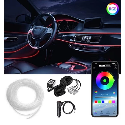 Lumina ambientala LED RGB fibra, Suport pentru aplicatii, 4 in 1, 6 metri Lumina ambientala LED RGB fibra, Suport pentru aplicatii, 4 in 1, 6 metri