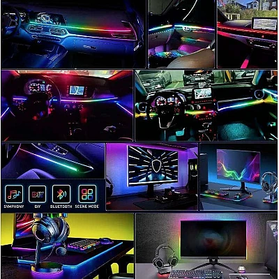 Set 2 benzi acrilice 110cm si 35cm, lumina ambientala auto RGB, alimentare USB Set 2 benzi acrilice 110cm si 35cm, lumina ambientala auto RGB, alimentare USB