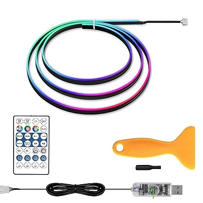 Set 2 benzi acrilice 110cm si 35cm, lumina ambientala auto RGB, alimentare USB Set 2 benzi acrilice 110cm si 35cm, lumina ambientala auto RGB, alimentare USB