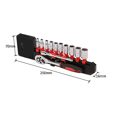 Set de Chei Tubulare 1/4" cu Clicket - 12 Bucati, din Crom si Vanadiu Set de Chei Tubulare 1/4" cu Clicket - 12 Bucati, din Crom si Vanadiu
