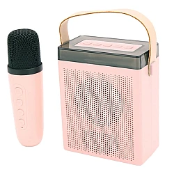 Difuzor portabil si Microfon Karaoke fara fir Bluetooth 5.3 Roz