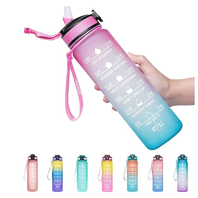 Sticla de apa potabila fitness Colorata 32Oz cu Marcator de timp Sticla de apa potabila fitness Colorata 32Oz cu Marcator de timp
