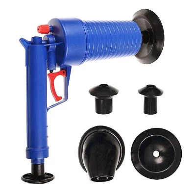 Pompa cu aer comprimat cu 4 accesorii pentru desfundat tevile de la chiuvete Pompa cu aer comprimat cu 4 accesorii pentru desfundat tevile de la chiuvete