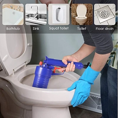 Pompa cu aer comprimat cu 4 accesorii pentru desfundat tevile de la chiuvete Pompa cu aer comprimat cu 4 accesorii pentru desfundat tevile de la chiuvete