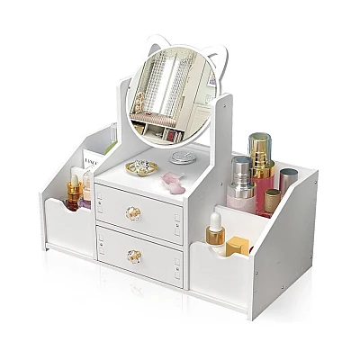 Organizator cosmetice cu Oglinda, 2 sertare, 4 compartimente, 40 x 20 x 33 cm Organizator cosmetice cu Oglinda, 2 sertare, 4 compartimente, 40 x 20 x 33 cm