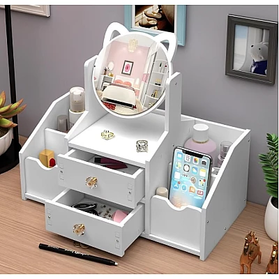 Organizator cosmetice cu Oglinda, 2 sertare, 4 compartimente, 40 x 20 x 33 cm Organizator cosmetice cu Oglinda, 2 sertare, 4 compartimente, 40 x 20 x 33 cm