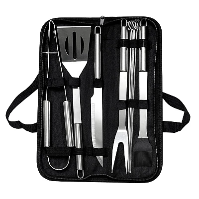 Set de 10 ustensile pentru gratar din Inox cu Husa de Depozitare Set de 10 ustensile pentru gratar din Inox cu Husa de Depozitare